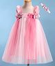 Enfance Sleeveless Sequins Embellished Bow Applique & Frill Detailed Colour Blocked Knee Length Dress With Headband - Pink