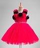 Enfance Sleeveless Beads & Glitter Embellished Floral Applique Detailed Knee Length Dress  - Red