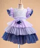 Enfance Half Frill Sleeves Floral Applique Detailed Knee Length Layered Dress - Lavender