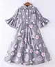 Enfance Three Fourth Bell Sleeves Roses & Polka Dot Printed Pearl Embellished Cluster Applique Detailed Gown  - Grey
