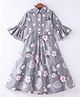 Enfance Three Fourth Bell Sleeves Roses & Polka Dot Printed Pearl Embellished Cluster Applique Detailed Gown  - Grey