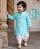 EARTHY TOUCH 100% Cotton Woven Full Sleeves Floral Printed Kurta & Dhoti Set - Light blue