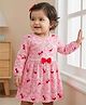 Doodle Poodle 100% Cotton Single Jersey Knit Full Sleeves Frock With Bunny & Teddy Bear Print - Pink