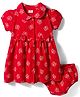 Babyhug Interlock Knit Half Sleeves Peter Pan Collared Butterfly Printed  Frock with Bloomer & Bow Applique - Maroon