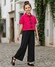 Arias Cotton Woven Half Sleeves Shirt & Lounge Pant Set With Floral Applique - Fuchsia & Black