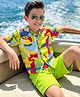 OLLINGTON ST. Cotton Knit Printed Half Sleeves Shirt & Shorts Set- Multicolor & Lime