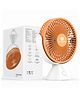 HOMEBASIC Rechargeable Mini Desk Fan  3-speed 2400 RPM brushless motor with 4000mAh battery, USB-C charging, quiet 360° rotation. Portable for home, office, camping. Orange & white.