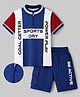 OLLINGTON ST. Cotton Knit Half Sleeve T-Shirt & Shorts Set with Text Print- White Red & Blue