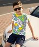 OLLINGTON ST. Cotton Knit Half Sleeves T-Shirt & Shorts Set with Text Print - Multicolor & Navy Blue