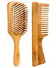 Gleva Bamboo Paddle Hair Brush & Neem Wood Handle Detangler Comb Set with Natural Bristles All Hair Type for Men & Women Pack-2