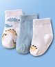 Doodle Poodle Cotton Knit Ankle Length Socks With Dinosaur Design Pack Of 3 - White & Light Blue