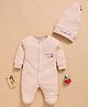 Wonderchild Full Sleeves Mom Dad Me Text Embroidered Footed Sleepsuit With Cap - Fawn