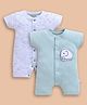 Wonderchild Pack Of 2 Half Sleeves Elephant Printed & Applique Detailed Rompers - White & Olive