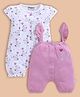 Wonderchild Pack Of 2 Sleeveless Teddy Bear Printed & Embroidered Rompers - White & Mud Pink
