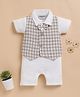 Wonderchild Half Sleeves Bow Applique Detailed & Attached Checked Waistcoat Romper - White