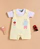 Wonderchild Half Sleeves Striped Tee With Robot Patch Detailed Dungaree - White & Lemon