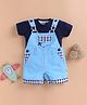 Wonderchild Placement Checked & Aeroplane Patch Detailed Dungaree With Half Sleeves Solid Tee - Navy Blue