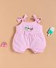 Wonderchild Sleeveless Cats Embroidered Bow Applique Detailed & Striped Romper - Pink