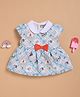 Wonderchild Half Sleeves Checked Bunnies Printed & Bow Applique Detailed Knee Length Dress - Light Blue