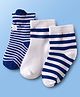 Doodle Poodle Cotton Knit  Ankle Length Socks With Stripes & Bear Design Pack Of 3 - White & Navy Blue