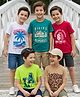 Pine Kids Cotton Knit Half Sleeves Beach Theme & Text Printed T-Shirts Pack Of 5 - Multicolour