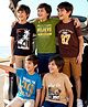 Pine Kids Cotton Knit Half Sleeves Beach Theme & Text Printed T-Shirts Pack Of 5 - Multicolour