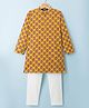 Pine Kids Cotton Woven Full Sleeves Kurta Pyjama Set With Floral Print - Mustard