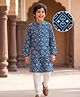 Pine Kids Cotton Woven Full Sleeves Kurta Pyjama Set With Floral Print - Navy Blue