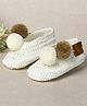 Funkrafts Pom Pom Embellished Crochet Handmade Booties - White & Brown