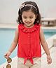 Babyhug Cotton Woven Sleeveless Knotted Top With Schiffli Detailing - Red