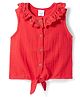 Babyhug Cotton Woven Sleeveless Knotted Top With Schiffli Detailing - Red