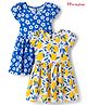 Honeyhap Premium 100% Cotton Knit With Bio Finish Half Sleeves Frocks With Floral Print Pack of 2 - Bright White & Dandelion