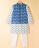 Pine Kids Cotton Woven Full Sleeves Kurta Pyjama Set With Floral Print & Nehru Jacket - White