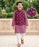 Pine Kids 100% Cotton Knit Full Sleeves Floral Printed Kurta & Pyjama Set With Jacket - Purple