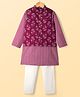 Pine Kids 100% Cotton Knit Full Sleeves Floral Printed Kurta & Pyjama Set With Jacket - Purple