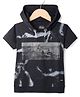 Noddy Half Sleeves Moire Dirtbike Printed Hooded Tee - Black