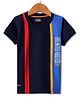 Noddy Half Sleeves Striped & Typography Printed Tee - Navy Blue