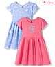 Honeyhap Premium 100% Cotton Knit With Bio Finish Half Sleeves Frocks With Tropical Theme Print Pack of 2 - Dutch Canal & Strawberry Pink