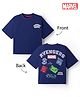 Pine Kids Marvel Cotton Knit T-Shirt Drop Shoulder Half Sleeves With Avengers Front & Back Print Navy Blue 4-5 Years