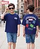 Pine Kids Marvel Cotton Knit T-Shirt Drop Shoulder Half Sleeves With Avengers Front & Back Print Navy Blue 9-10 Years