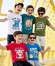 Pine Kids Cotton Knit Half Sleeves Tiger & Text Printed T-Shirts Pack Of 5 - Multicolour