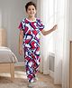 Pine Kids Cotton Knit Half Sleeves Printed Top & Pyjama Co-ord Night Suit - White