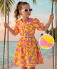 Hola Bonita Woven Half Sleeves Printed Dress With Belt - Multicolor