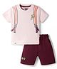 Mini Taurus Interlock Knit Half Sleeves T-Shirt & Shorts Set with Rocket Print - Peach