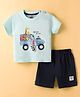 Mini Taurus Interlock Knit Half Sleeves T-Shirt & Shorts Set With Animal Print - Aqua