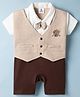 Mini Taurus 100% Cotton Knit Half Sleeves Party Wear Romper With Bow & Embroidery Detailing - Brown