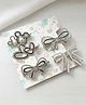 SKD Set of 5 Bow & Heart Detailed Stone Embellished Hair Clips - Silver