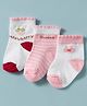 Doodle Poodle Cotton Knit Ankle Length Striped Socks With Bunny & Tropical Theme Design Pack Of 3 - White & Pink