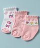 Doodle Poodle Cotton Knit Ankle Length Anti Skid Socks With Floral Design Pack Of 3 - White & Pink