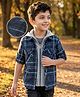 Rikidoos Cotton Woven Full Sleeves Hooded Checks Shirt With Zipper Attached T-Shirt - Navy Blue